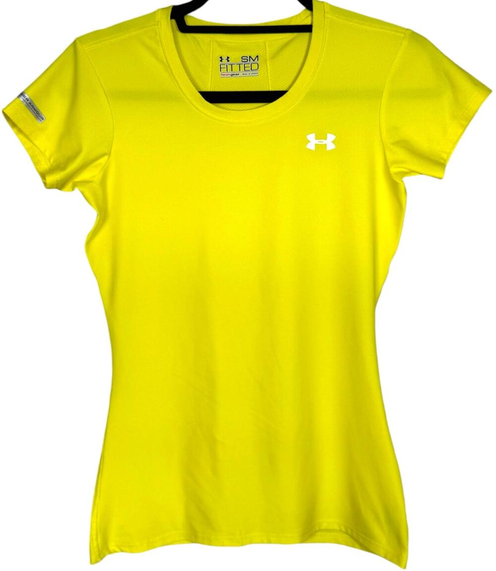 Under Armour HeatGear Athletic Shirt V-Neck Top Athleisure Yellow Womens S